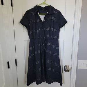 Ann Taylor Navy Blue Tennis Racquet Eyelet Fit and Flare Shirt Dress size 10p
